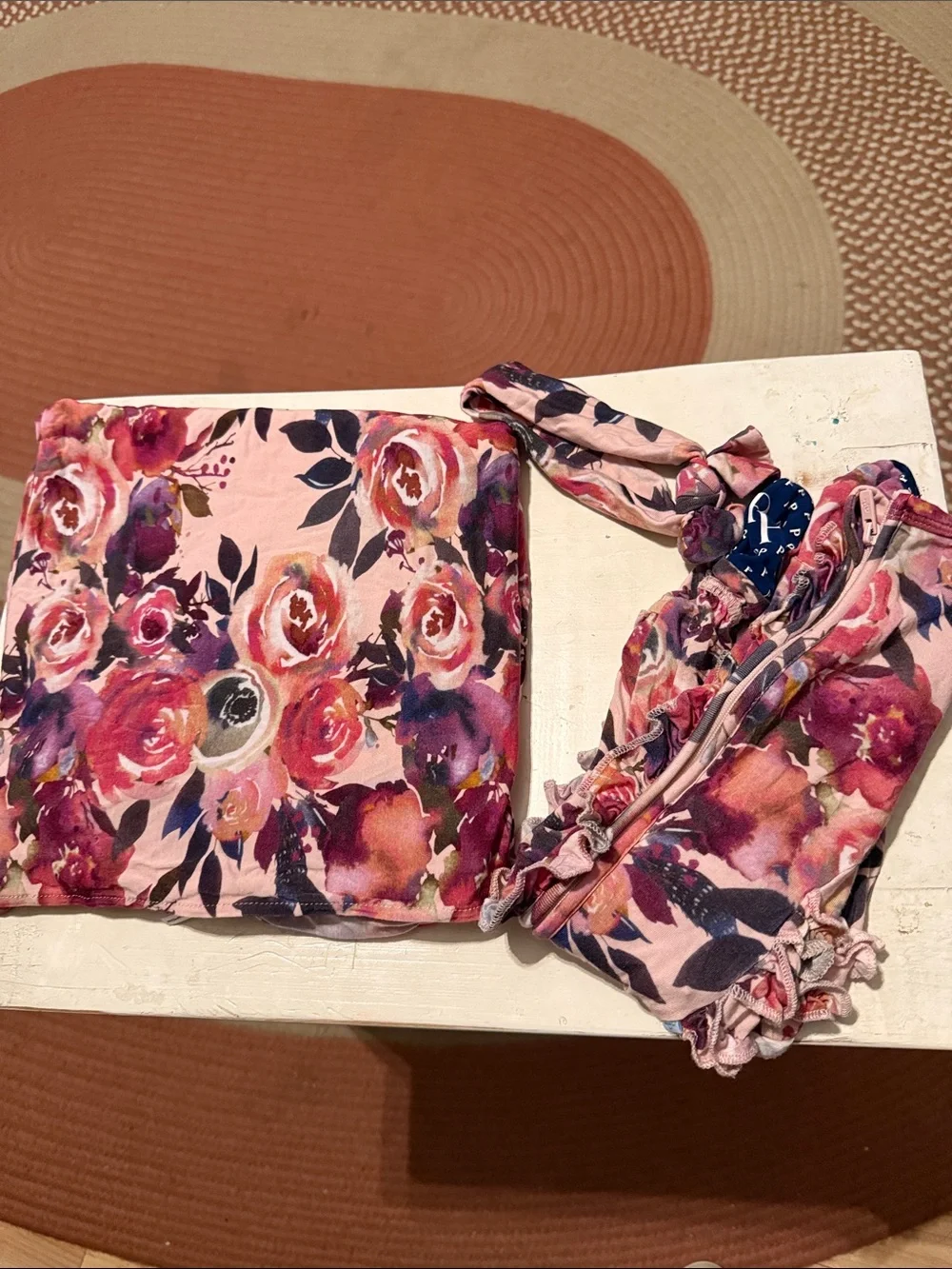 Floral Pink Newborn Onesie, Headband   & Swaddle Set
